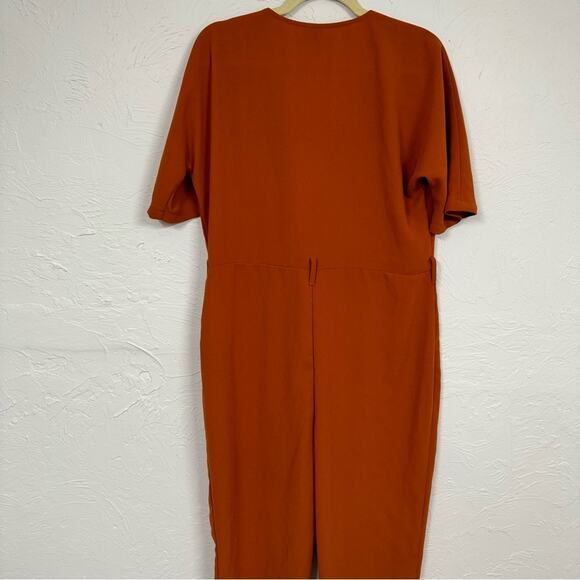 ASOS Orange Wrap Front Wide Leg Jumpsuit Womens 4 No Belt Fall Casual Collar - Picture 9 of 12